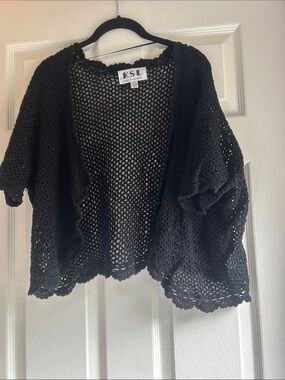 KSL Black Open Crochet Shrug Cardigan